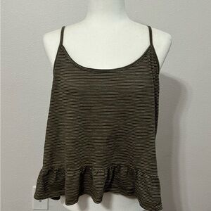 Anthropologie Size Medium Spaghetti Strap Tank Top Dark Green Stripe Cropped